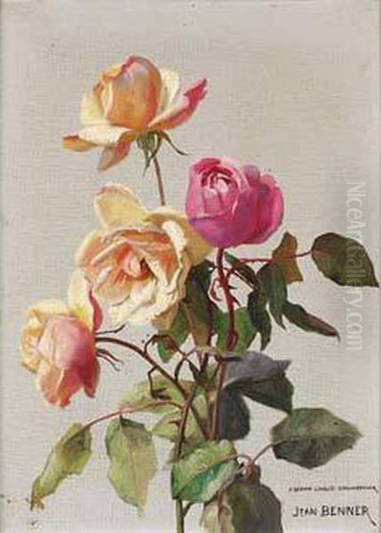 Bouquet De Roses Oil Painting by Jean Benner