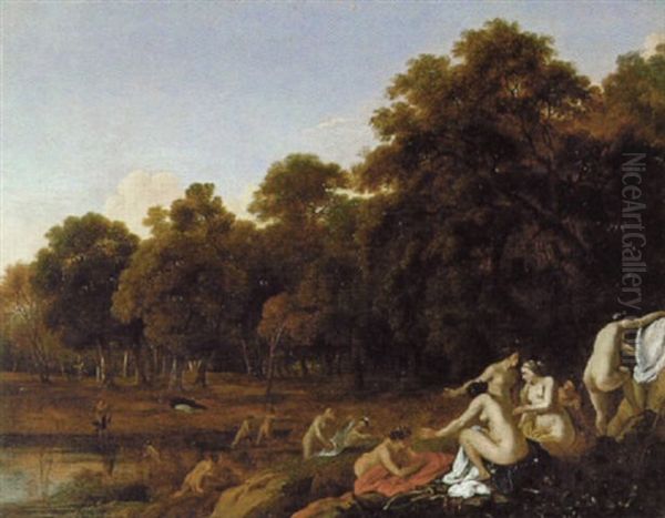 Diana Und Actaon An Einem Weiher Im Walde Oil Painting by Dirck Van Der Lisse