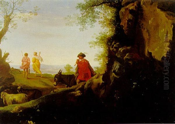 Landliche Idylle Mit Tobias Und Dem Engel Oil Painting by Dirck Van Der Lisse