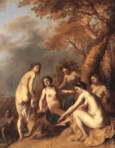 Nymphs Drying Themselves After Bathing by Dirck Van Der Lisse