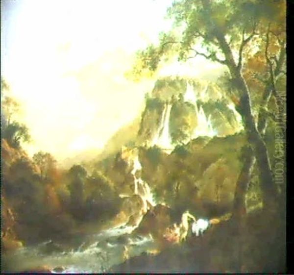 Paysage Aux Baigneuses Avec Les                             Cascades De Tivoli by Dirck Van Der Lisse