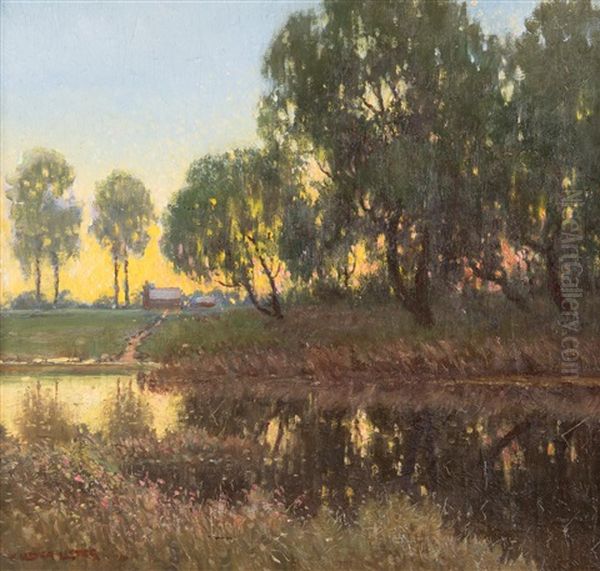 Twilight River Scene Oil Painting by William Lister-Lister