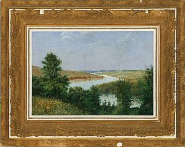 Southern Russian Landscape With A Stream In The Steppe Oil Painting by Alexander Dmitrievich Litovchenko