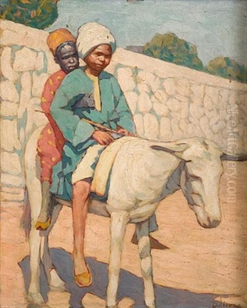 Kids On A White Mule Oil Painting by Dimitrios Litsas