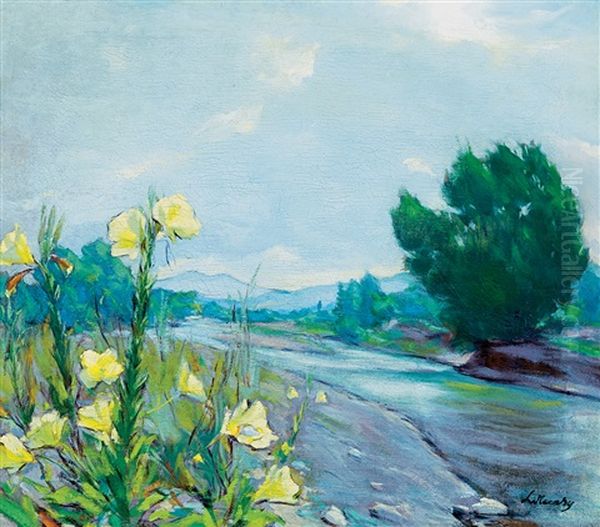 Brooks Side With Flowers In Nagybanya Oil Painting by Endre Litteczky