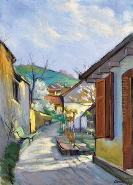 Street Of Nagybanya Oil Painting by Endre Litteczky