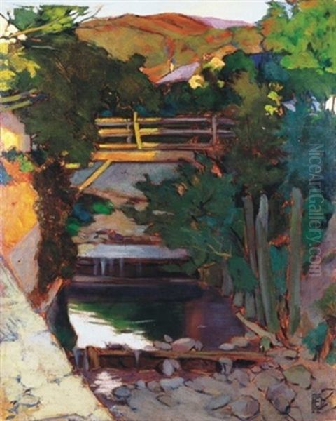 Patakpart Hiddal (little Bridge) Oil Painting by Endre Litteczky