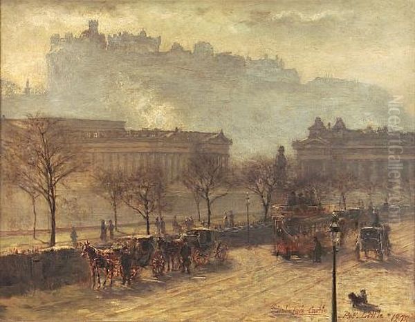 The Mound And Edinburgh Castle From The North Side Of Princes St., Edinburgh Oil Painting by Robert Little