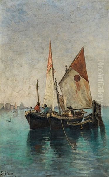 Fishing Boats In The Lagoon Of Venice Oil Painting by Leontine (Lea) von Littrow