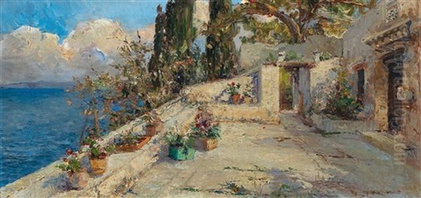 View From A Terrace Oil Painting by Leontine (Lea) von Littrow