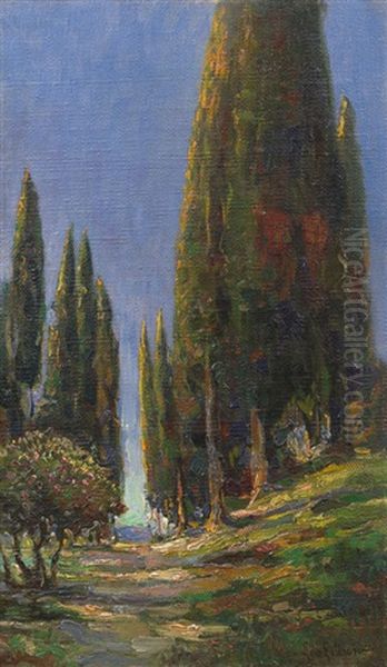 Cypresses Near Ragusa Oil Painting by Leontine (Lea) von Littrow