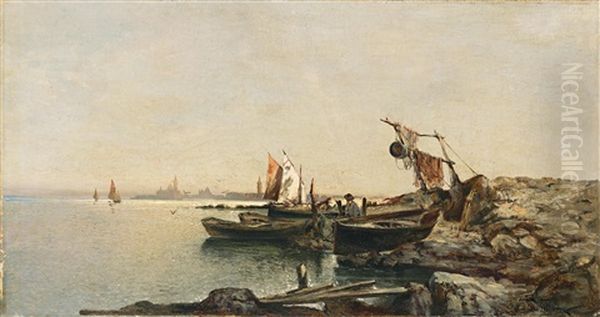 Fischerboote In Der Lagune Von Venedig Oil Painting by Leontine (Lea) von Littrow