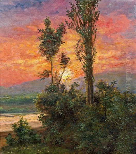 Sonnenuntergang An Der Donau Oil Painting by Leontine (Lea) von Littrow