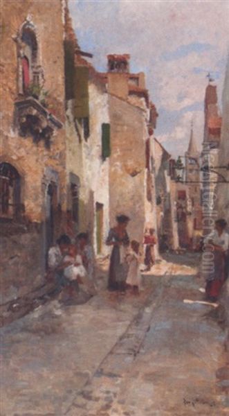 Italian Street Scene Oil Painting by Leontine (Lea) von Littrow