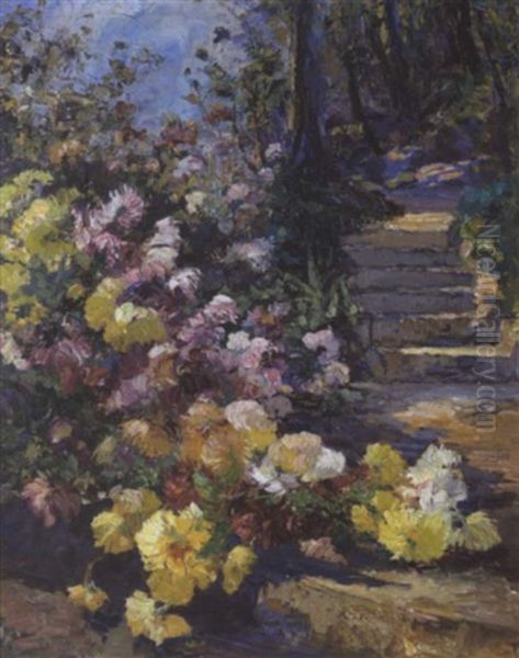 Blumen Am Waldweg Oil Painting by Leontine (Lea) von Littrow