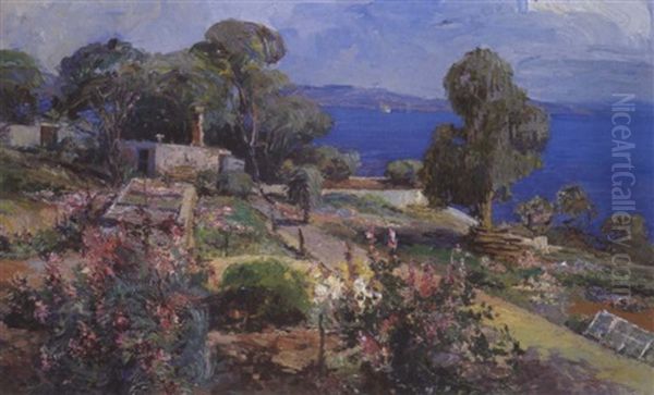 Sudliche Sommerlandschaft (garten Der Villa Hoyos In Fiume) Oil Painting by Leontine (Lea) von Littrow