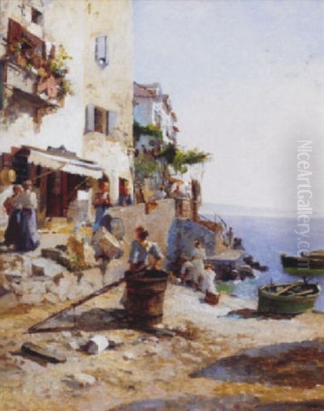 A Sunny Day On The Amalfi Cost Oil Painting by Leontine (Lea) von Littrow