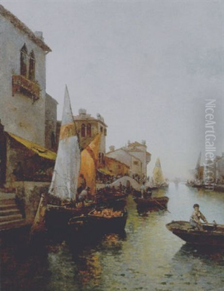 Barche Nel Canale Oil Painting by Leontine (Lea) von Littrow