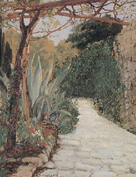 Weg In Mediterranem Garten Oil Painting by Leontine (Lea) von Littrow