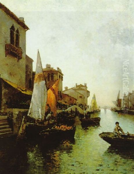 Marktszene Auf Einem Kanal (chioggia?) Oil Painting by Leontine (Lea) von Littrow