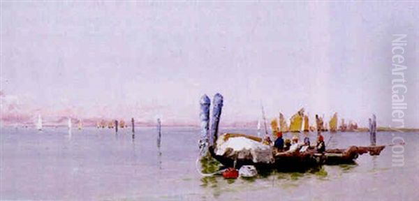 Blick Uber Die Adria Mit Zahlreichen Fischerbooten In Der Lagune Oil Painting by Leontine (Lea) von Littrow