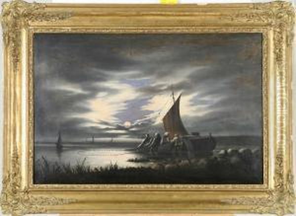 Fiskare I Manskenslandskap Oil Painting by Carl Stephan Bennet