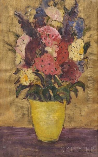 Floral Still Life With Laurel, Foxglove, And Daisies Oil Painting by Dorothea M. Litzinger