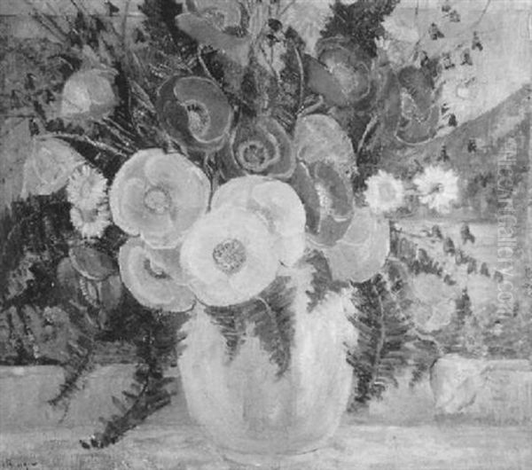 Summer Bouquet With Poppies And Fern Oil Painting by Dorothea M. Litzinger