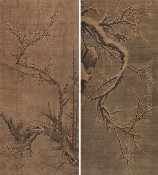 Plum Blossoms (pair) Oil Painting by  Liu Shiru