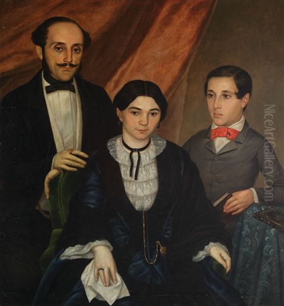 Family Portrait Of A Romanian Boyar (from The Post-revolution Period) Oil Painting by Niccolo Livaditti