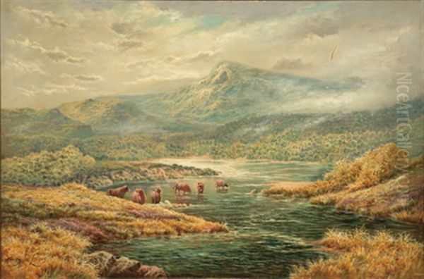 Highland Scene With Cattle: Two Works Oil Painting by Henry John Livens