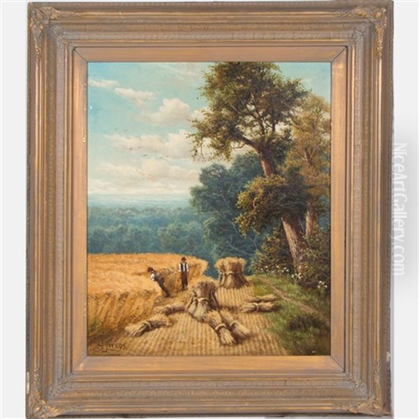 Workers Within A Hayfield Oil Painting by Henry John Livens