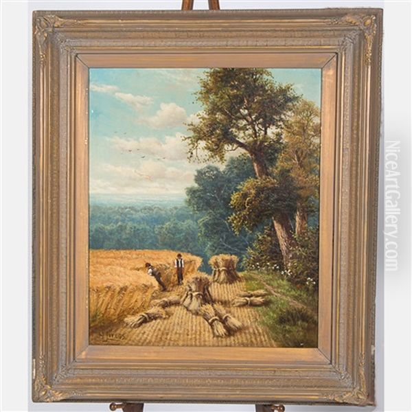 Workers Within A Hayfield Oil Painting by Henry John Livens