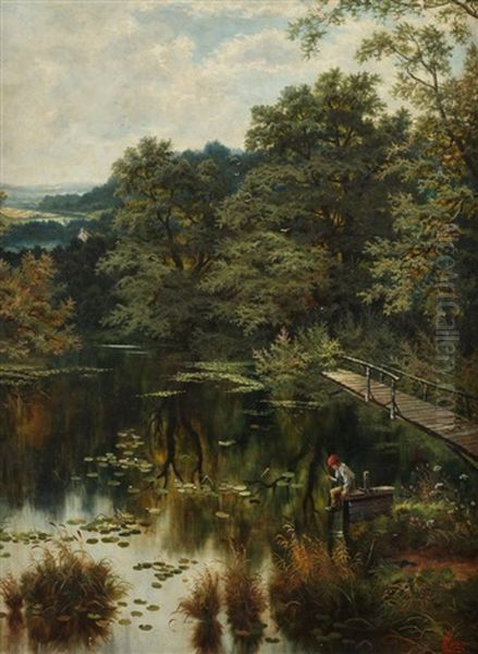 Boy Fishing Oil Painting by Henry John Livens