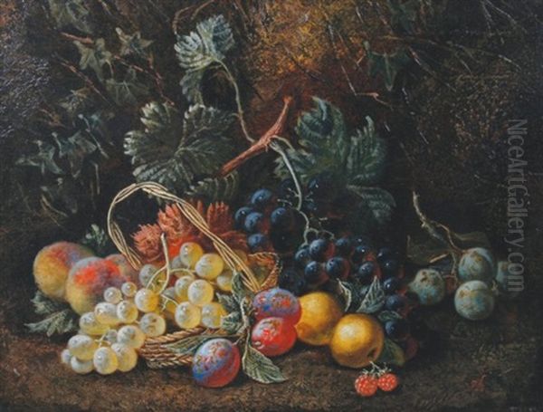 Still Life Paintings, One With Flowers, Nest And Basket, The Other With Fruit (pair) Oil Painting by Henry John Livens