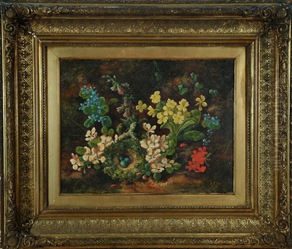 Fruhlingsblumen Und Vogelnest Mit Eiern Oil Painting by Henry John Livens