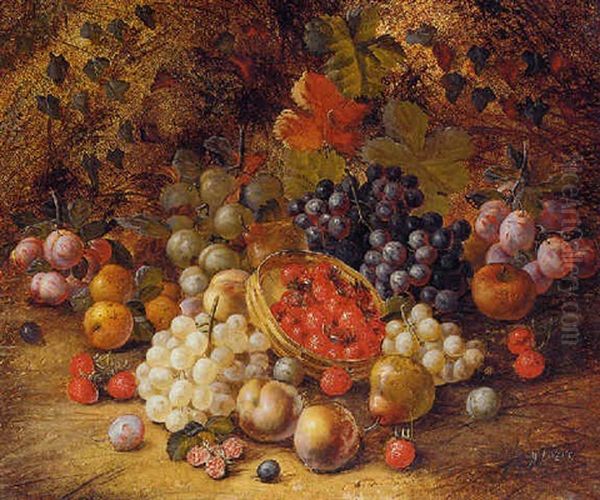 Still Life With Grapes, Berries, Apples And Plums On A Mossy Bank Oil Painting by Henry John Livens