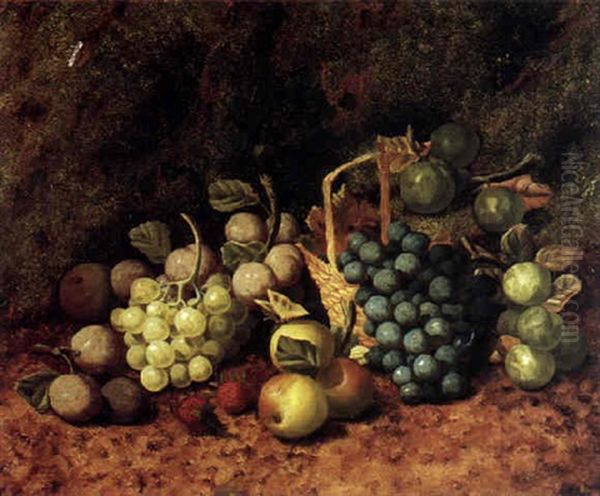 A Still Life With Grapes, Plums, Apples And Strawberries Oil Painting by Henry John Livens