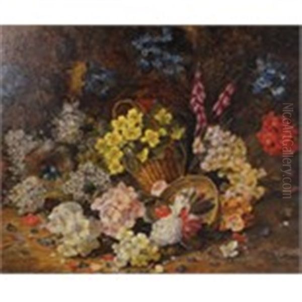 Still Life With Flowers And Bird's Nest Oil Painting by Horace Mann Livens