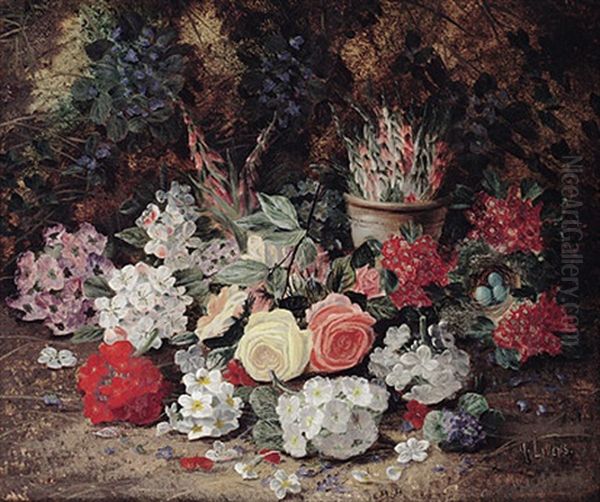 Arrangierte Fruhlingsblumen Auf Waldboden Mit Vogelnest Oil Painting by Horace Mann Livens