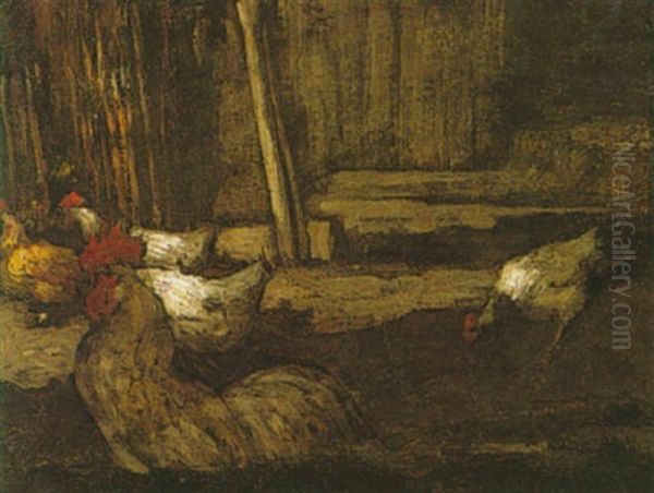 Hens Oil Painting by Horace Mann Livens