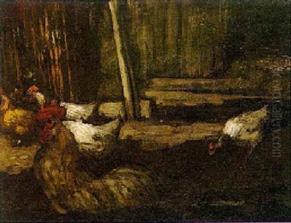 Hens In A Farmyard Oil Painting by Horace Mann Livens