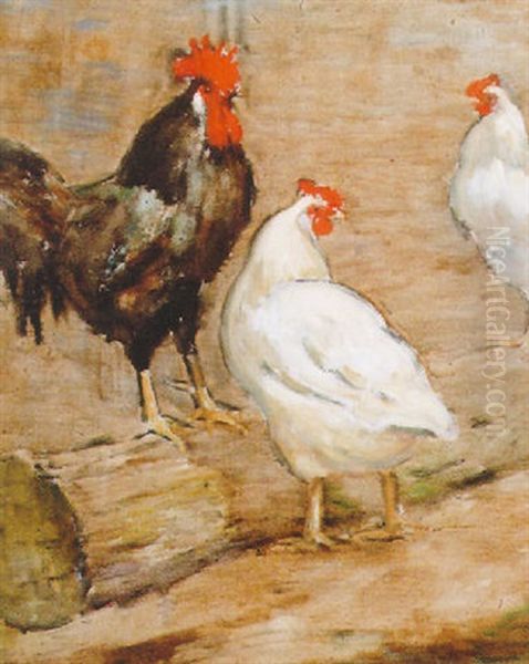 Cock And Hens Oil Painting by Horace Mann Livens