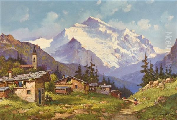 Paysage Dans Les Alpes, Vue Du Mont-blanc Oil Painting by Romolo Liverani