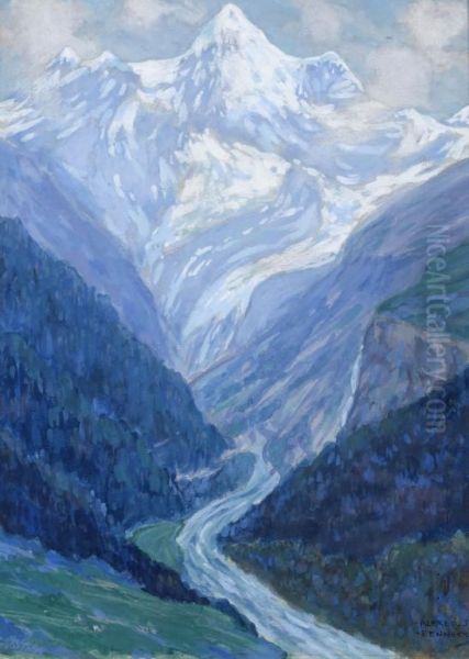 The Blumlisalp From Kandersteg Oil Painting by Alfred Bennett