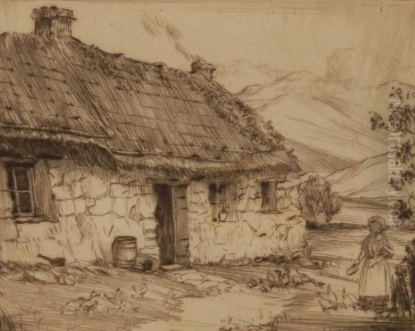 A Crofter's Cottage In The Highlands Oil Painting by Alfred Bennett