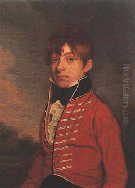 Portrait Of David Harriott, Aged 17, Standing In A Landscape Wearing A Uniform Oil Painting by Richard Livesay