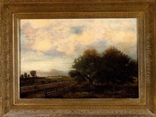 Figure Walking The Tracks Along The Mississippi With The City In The Distance Oil Painting by Edward Livingston