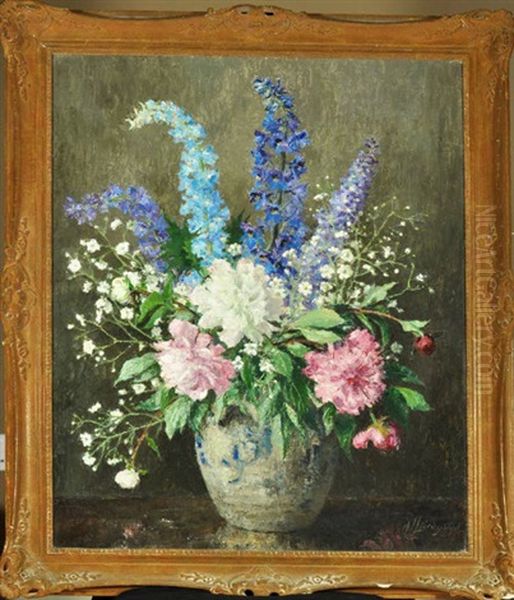 A Mixed Bunch - An Arrangement Of Flowers In A Vase Oil Painting by Nan C. Livingston