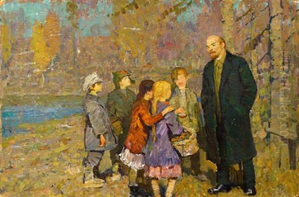 Lenin With Children In Gourky Park Oil Painting by Piotr Livoff Ivanovitch